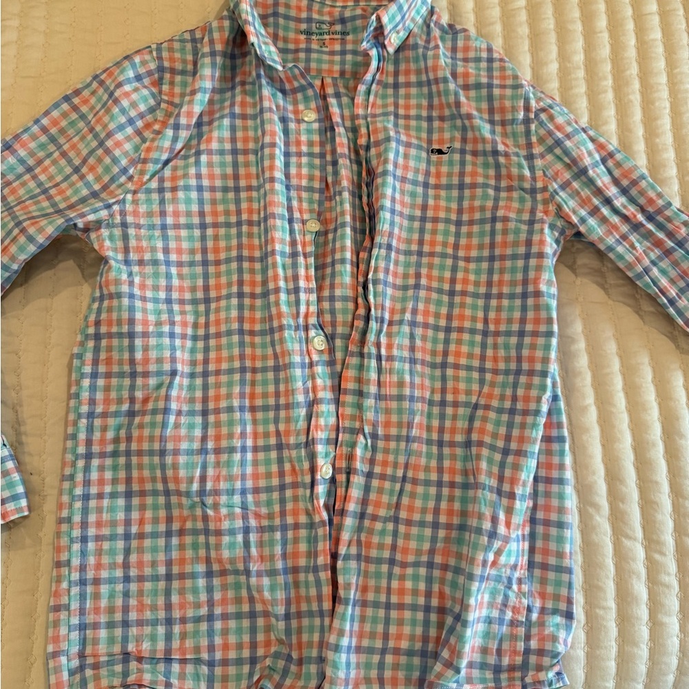 Vineyard Vines Kids Plaid Button Down Shirt - Blue, Pink, White